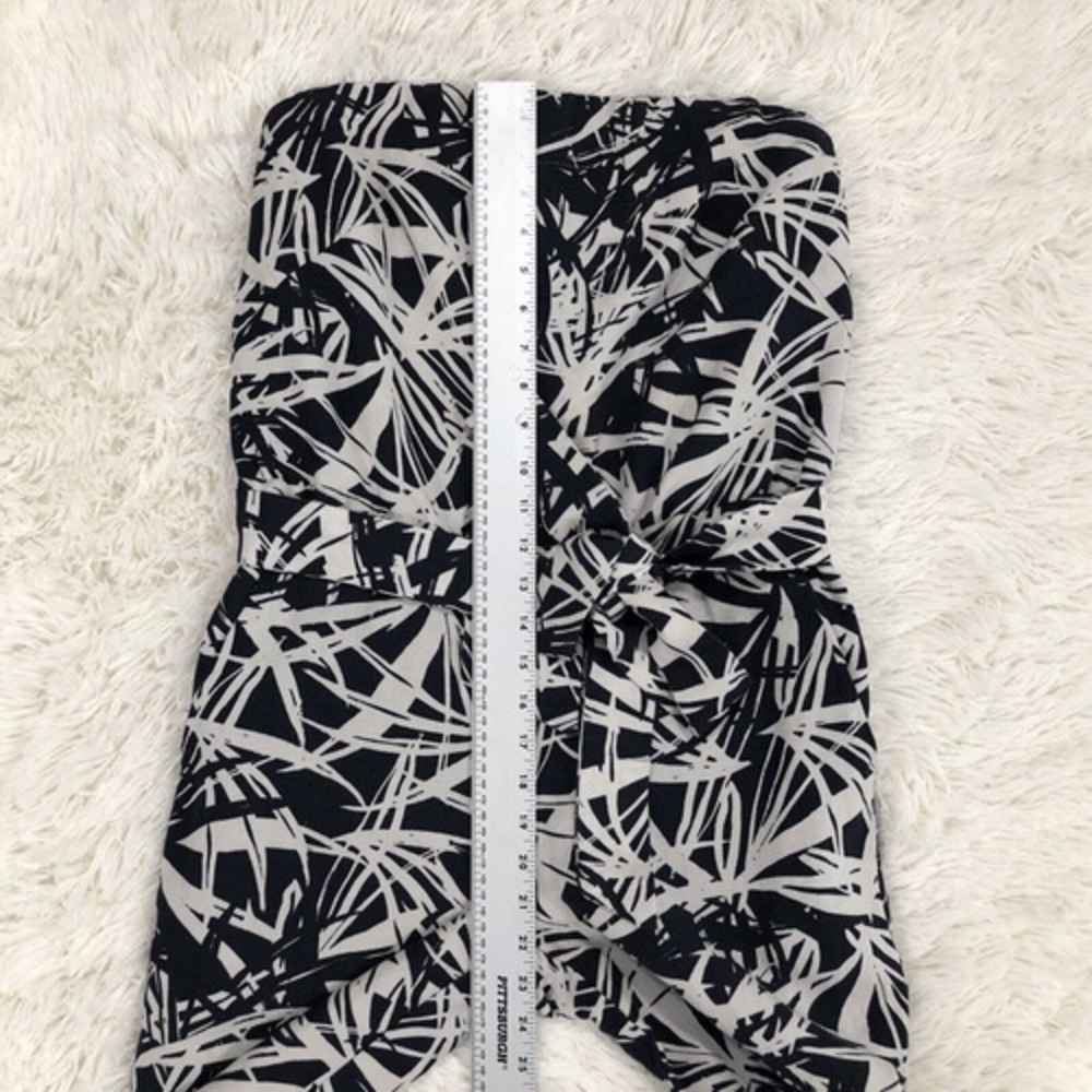 LOFT Jungle Fever Black Palm Print Strapless Linen Blend Jumpsuit 2 - Picture 5 of 10